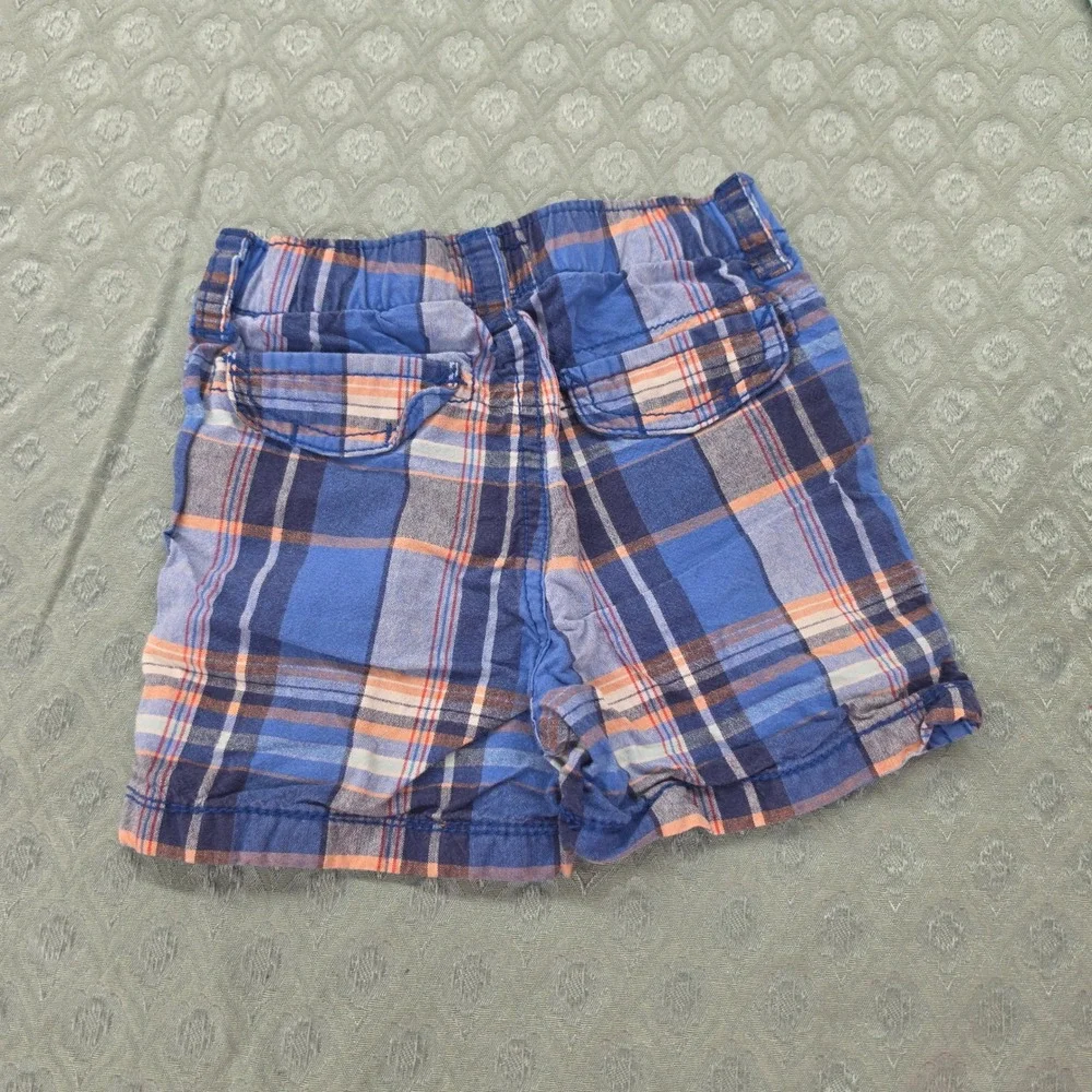 OshKosh Bgosh Baby Boys Blue Orange Plaid Cotton Shorts 9 Months 434-671